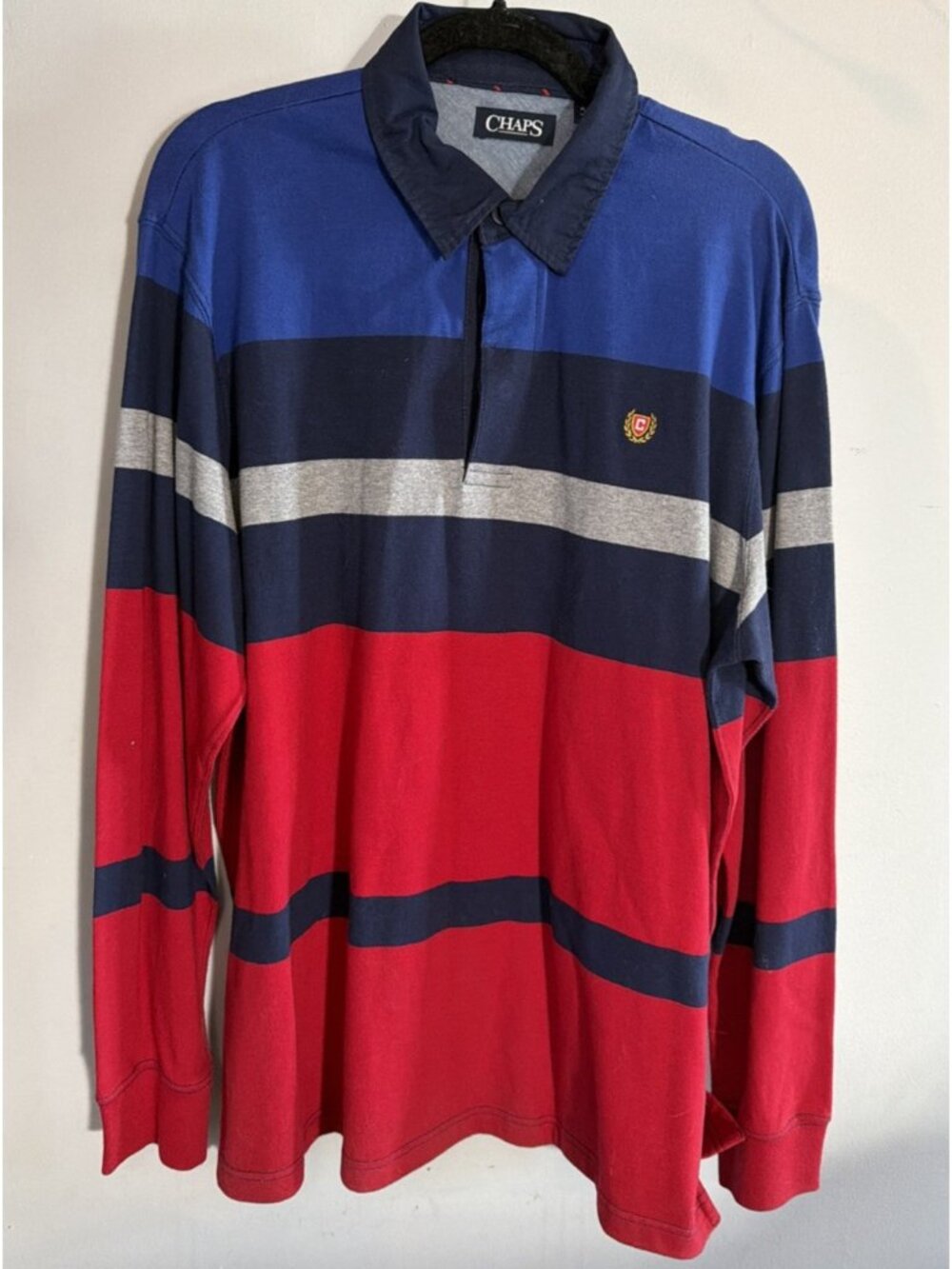 Chaps Long Sleeve Rugby/Polo Shirt, Mens XL Red Blue